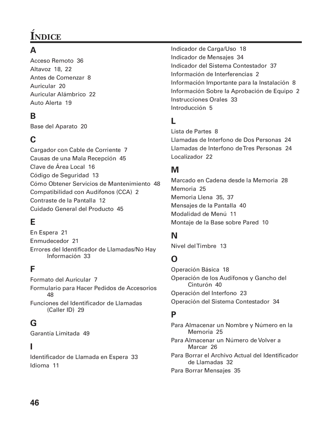 GE 55909320 manual Índice 