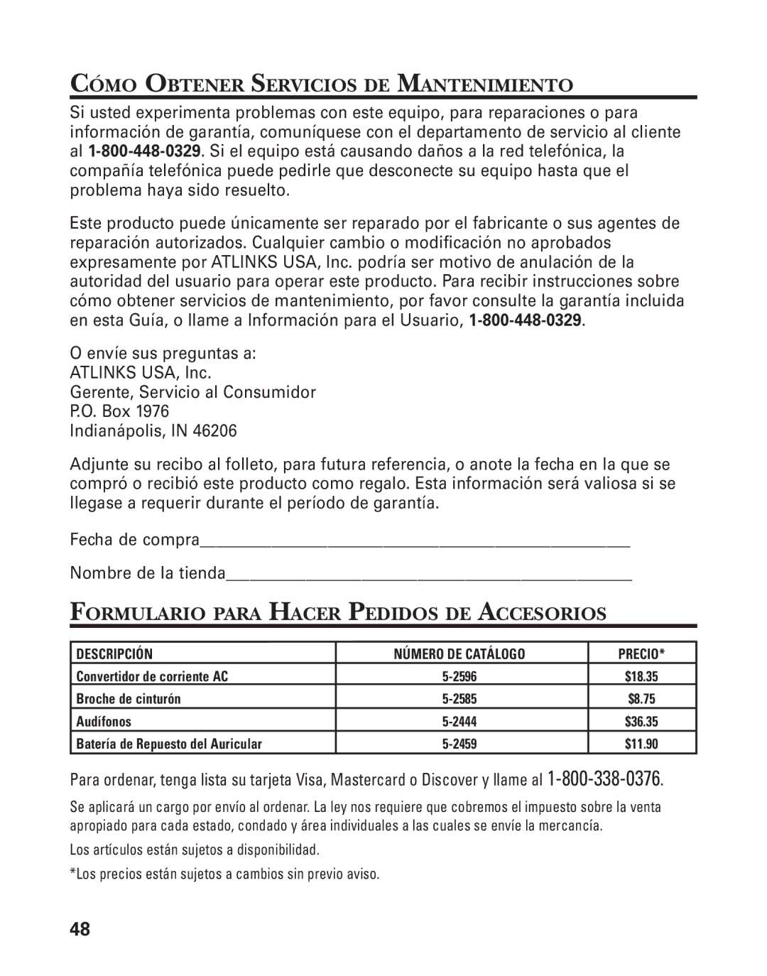 GE 55909320 manual Cómo Obtener Servicios DE Mantenimiento, Formulario Para Hacer Pedidos DE Accesorios 