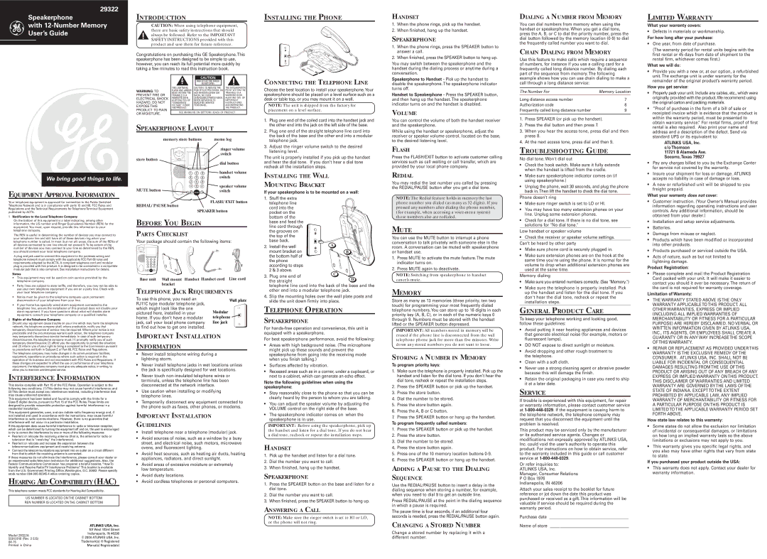 GE 29322 important safety instructions Equipment Approval Information, Interference Information, Introduction, Mute 