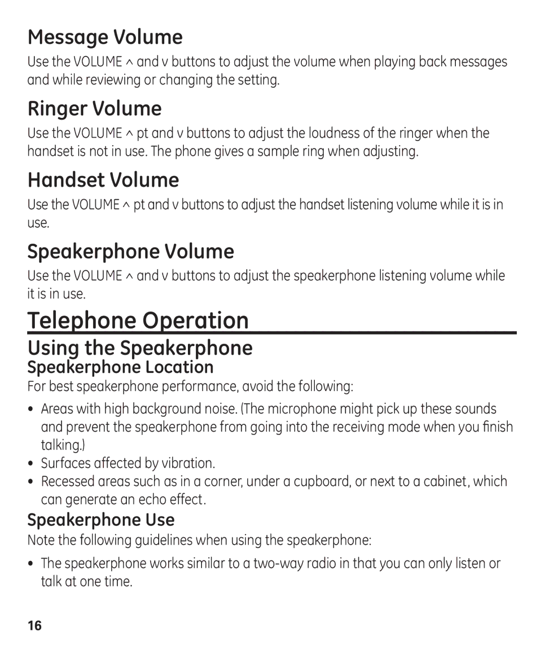 GE 55927740 manual Telephone Operation 