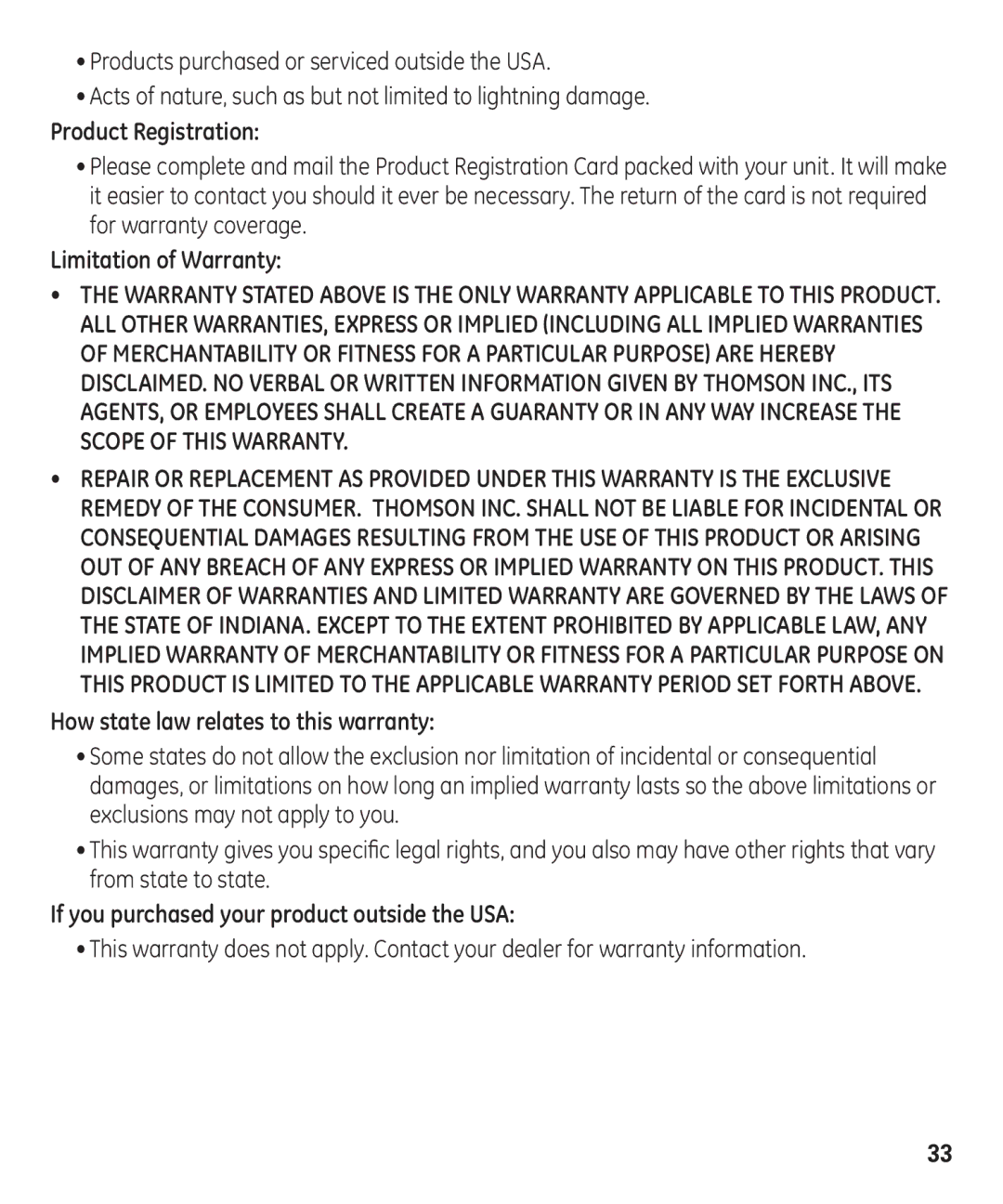 GE 55927740 manual Product Registration, If you purchased your product outside the USA 