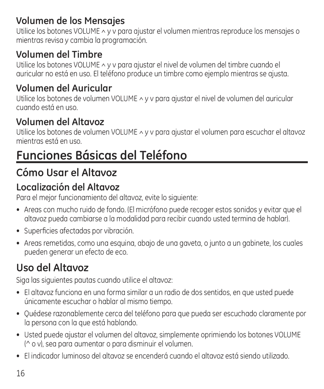 GE 55927740 manual Funciones Básicas del Teléfono, Cómo Usar el Altavoz, Uso del Altavoz 