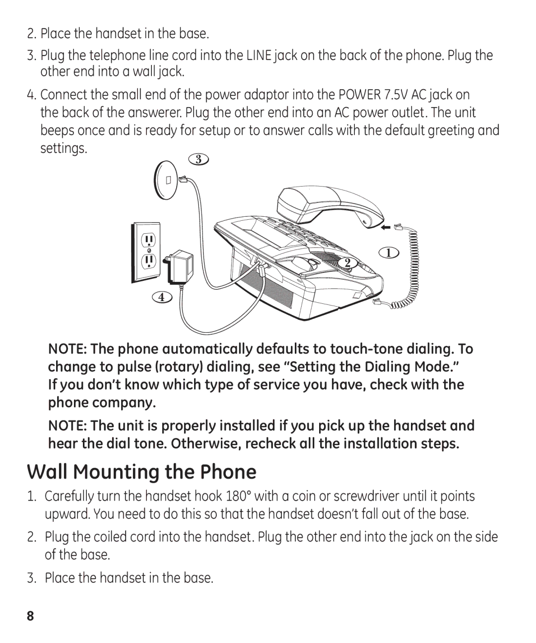 GE 55927740 manual Wall Mounting the Phone 