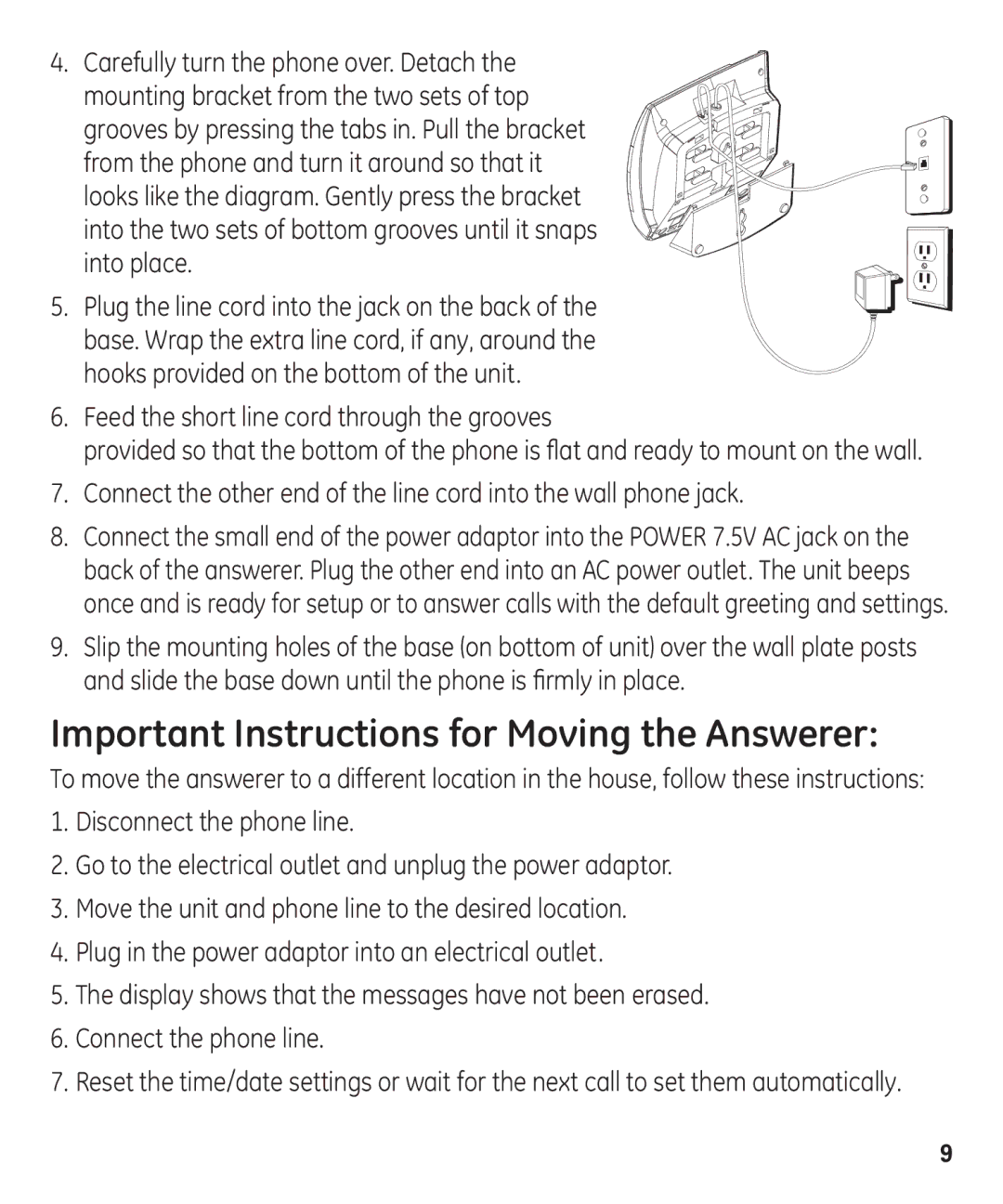 GE 55927740 manual Important Instructions for Moving the Answerer 