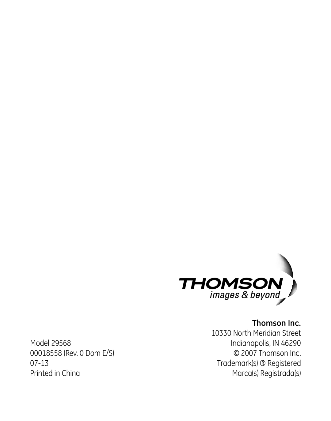 GE 568, 00018558 manual Thomson Inc 