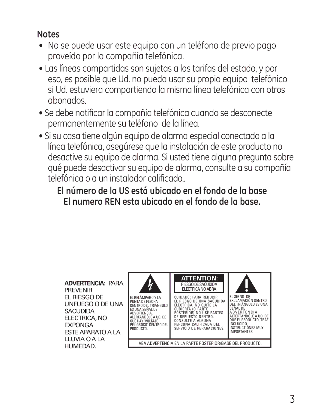 GE 00018558, 568 manual Advertencia Para 