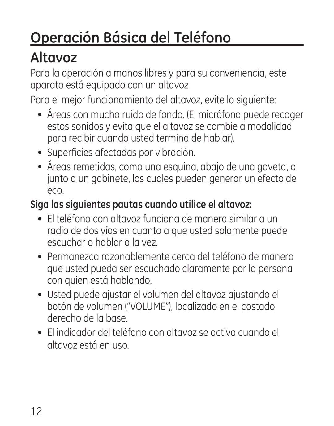 GE 568, 00018558 manual Operación Básica del Teléfono, Altavoz 