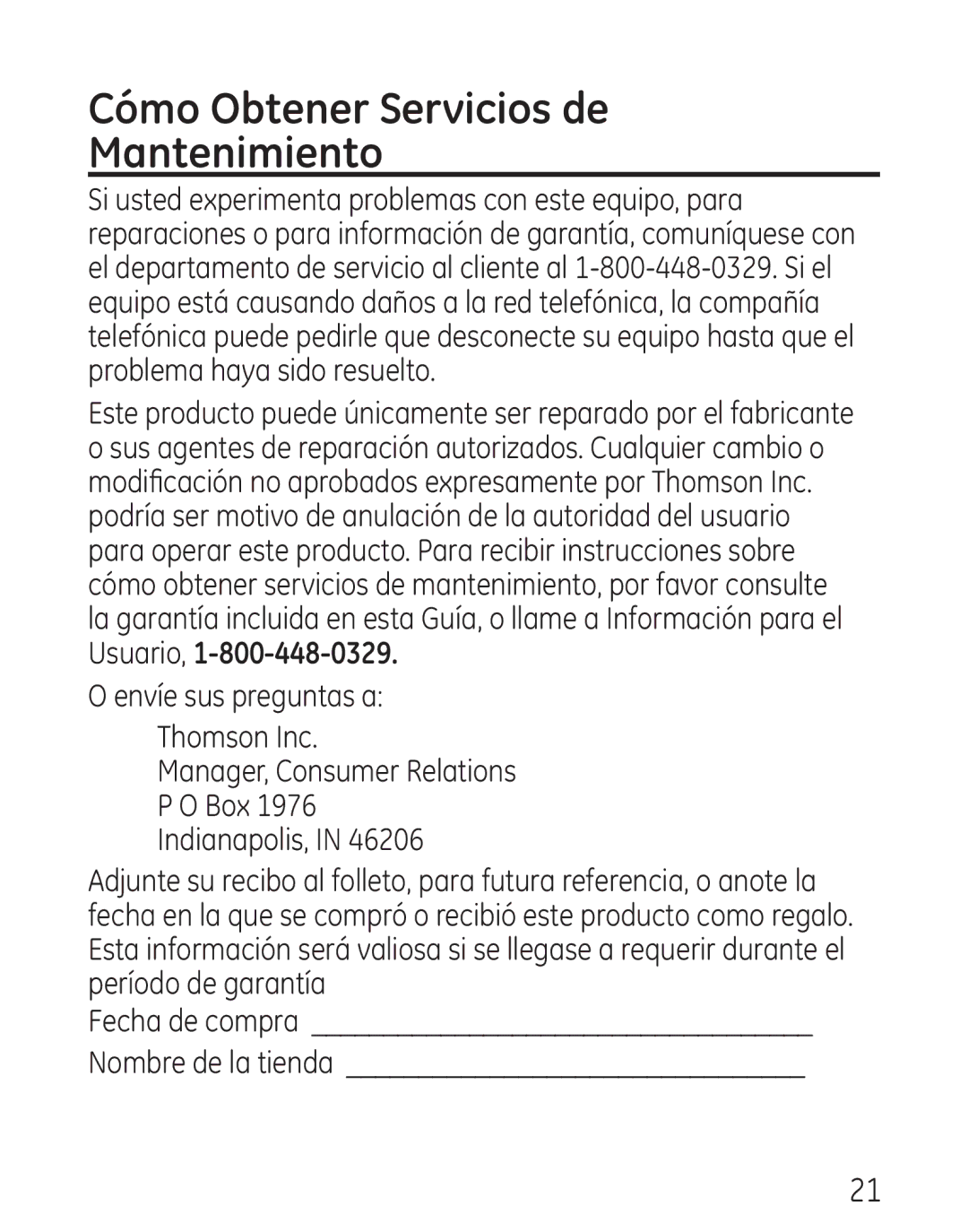 GE 00018558, 568 manual Cómo Obtener Servicios de Mantenimiento 