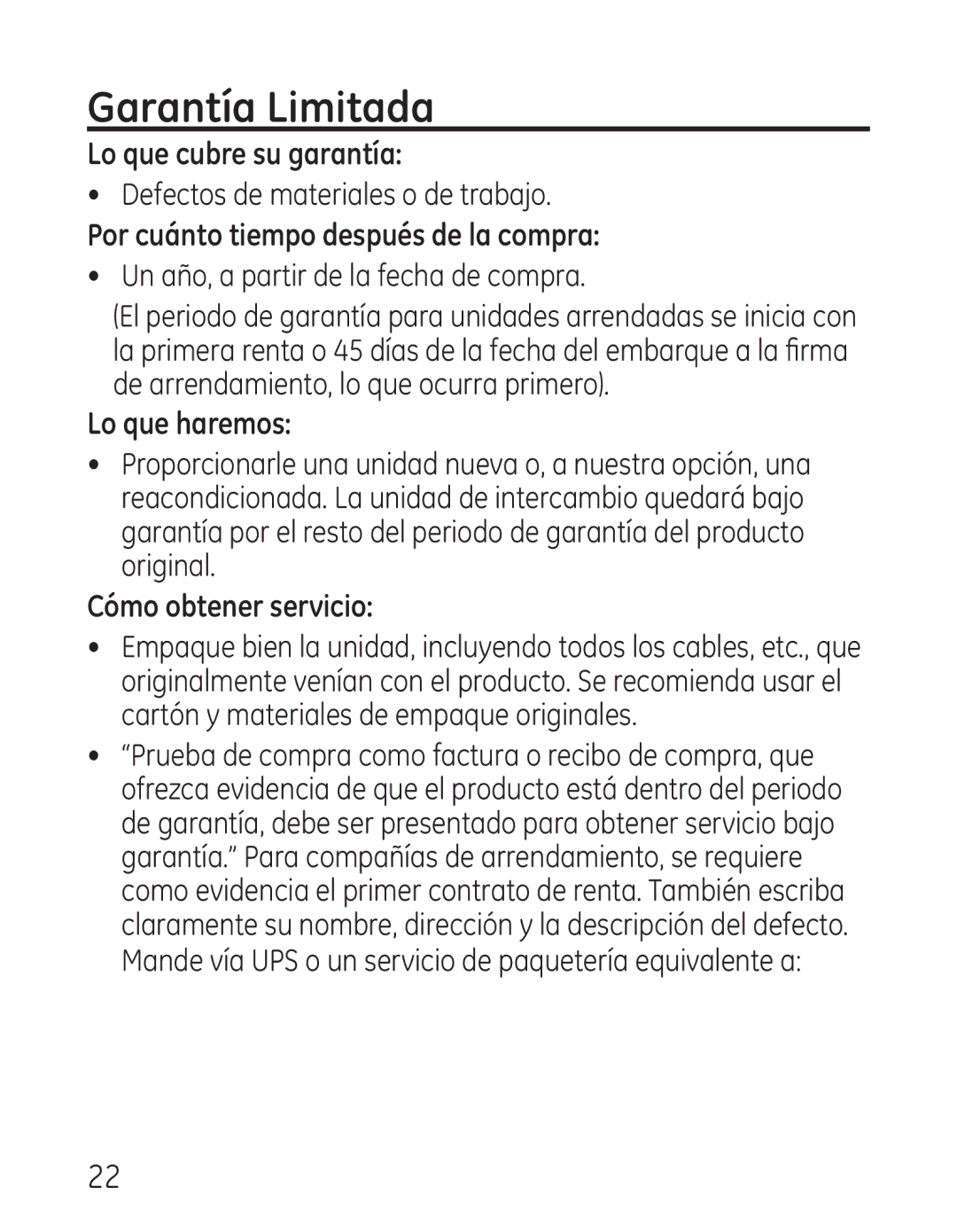 GE 568, 00018558 manual Garantía Limitada, Por cuánto tiempo después de la compra 