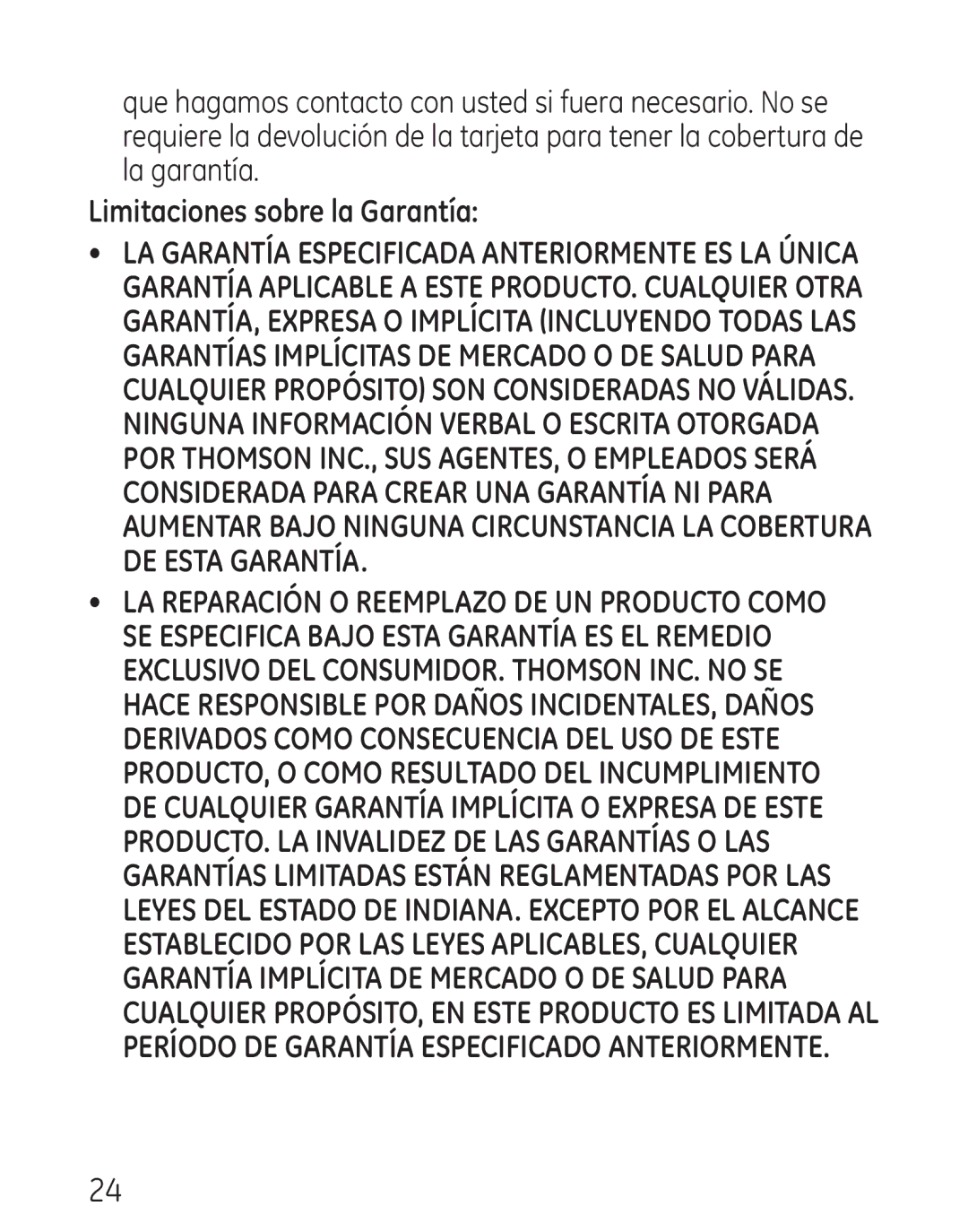 GE 568, 00018558 manual Limitaciones sobre la Garantía 