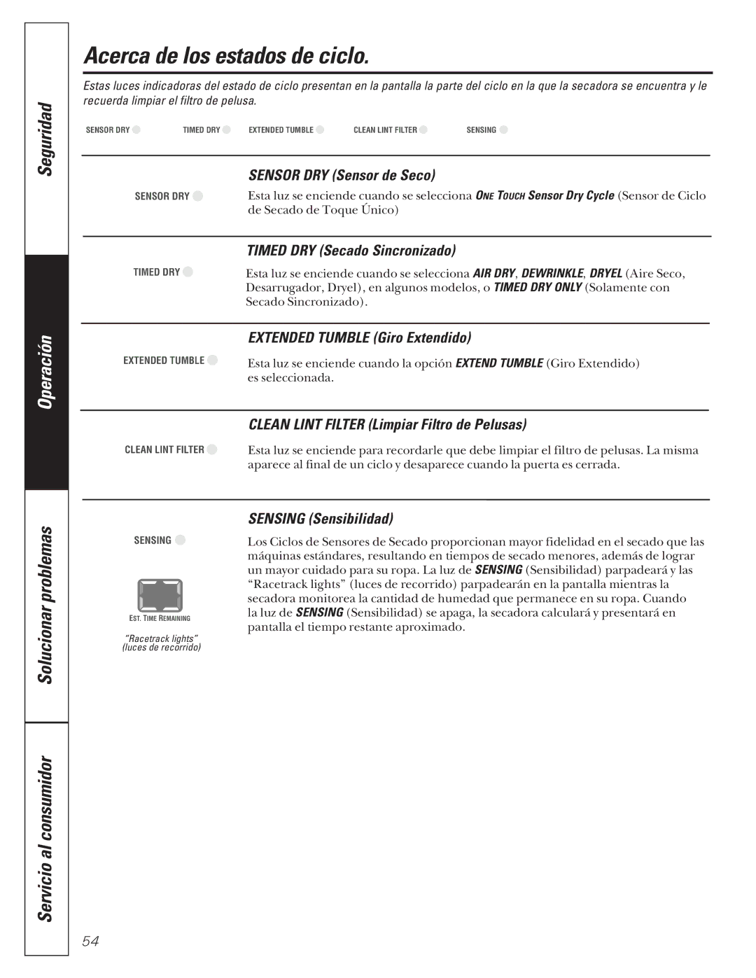 GE 592, 591 operating instructions Acerca de los estados de ciclo 