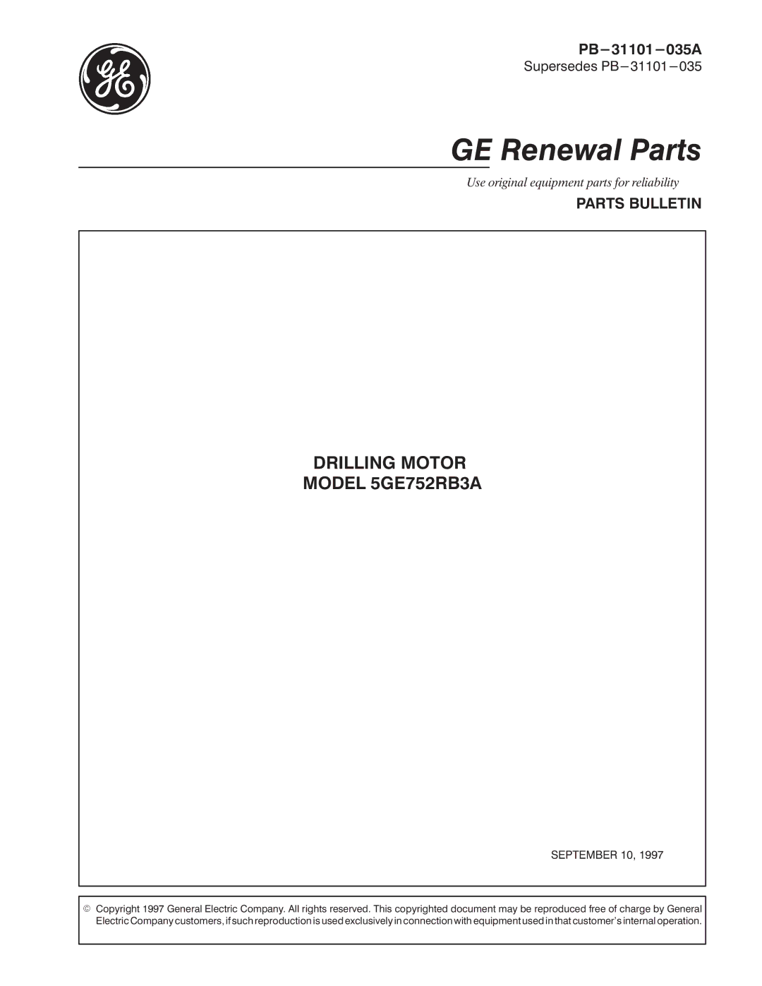 GE 5GE752RB3A manual GE Renewal Parts 