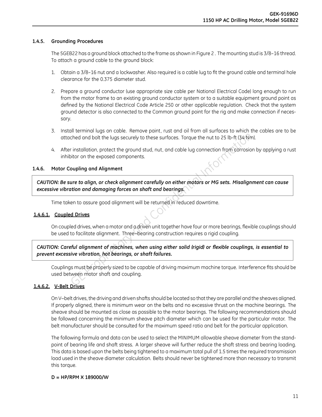 GE 5GEB22 manual MotorCouplingandAlignment, Prtectthegroundstud,nut,andcablelugconnectionfromcorrosion 
