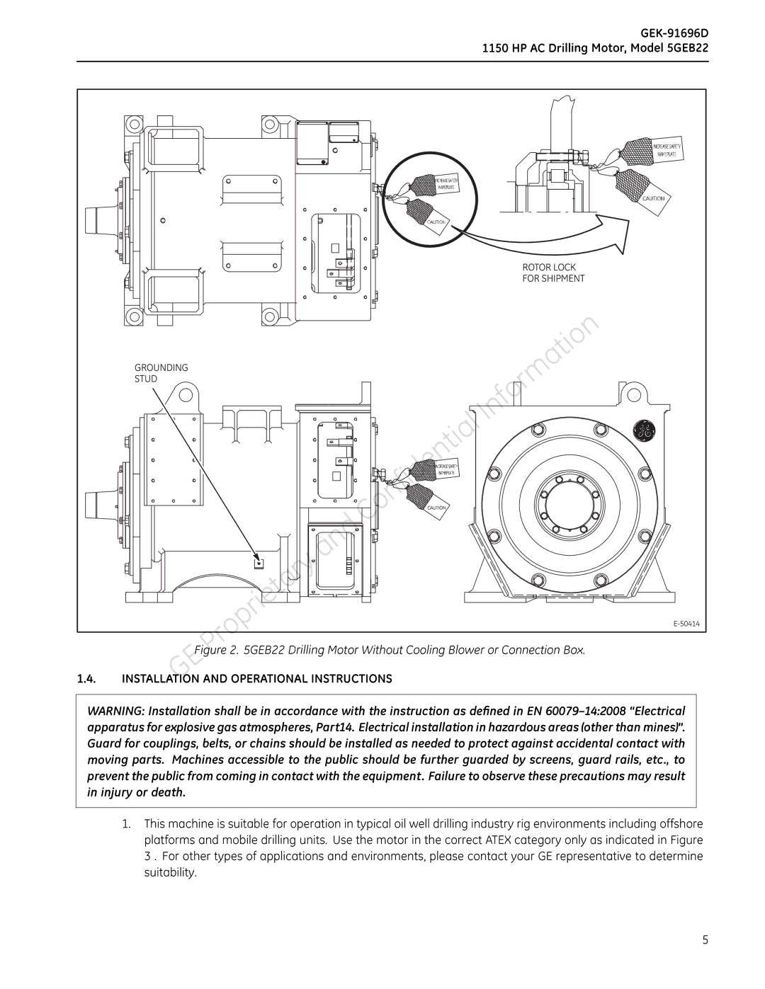 GE manual Offsho, Inypicaloilwelldrillingindustryrigenvionments, Issuitablefor, 1150HPACDrillingMotor,Model5GEB22 