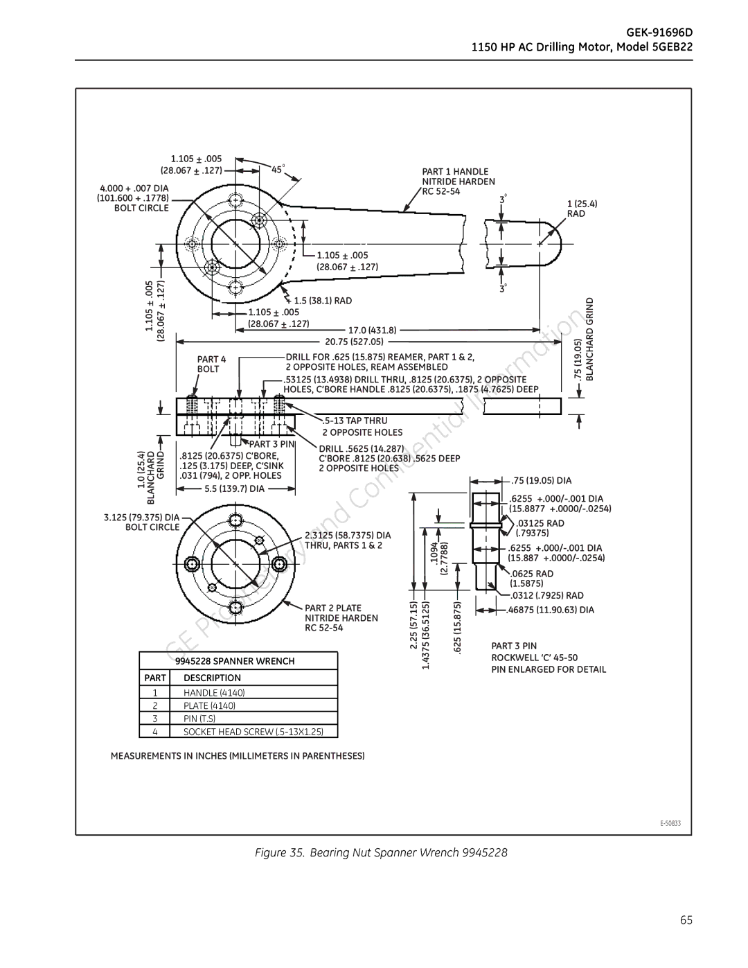 GE 5GEB22 manual BearingNutSpannerWrench9945228 