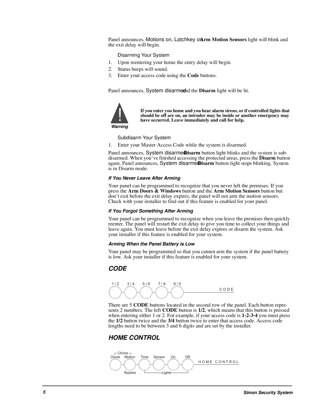 GE 60-875 manual Disarming Your System, Subdisarm Your System 