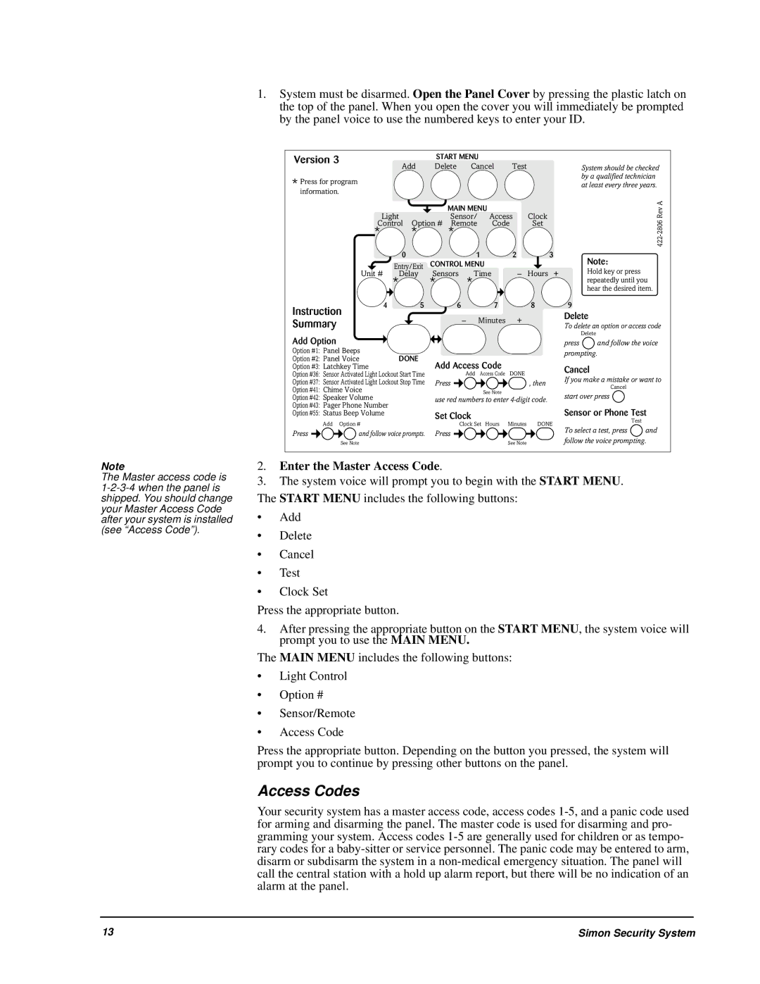 GE 60-875 manual Access Codes, Enter the Master Access Code 