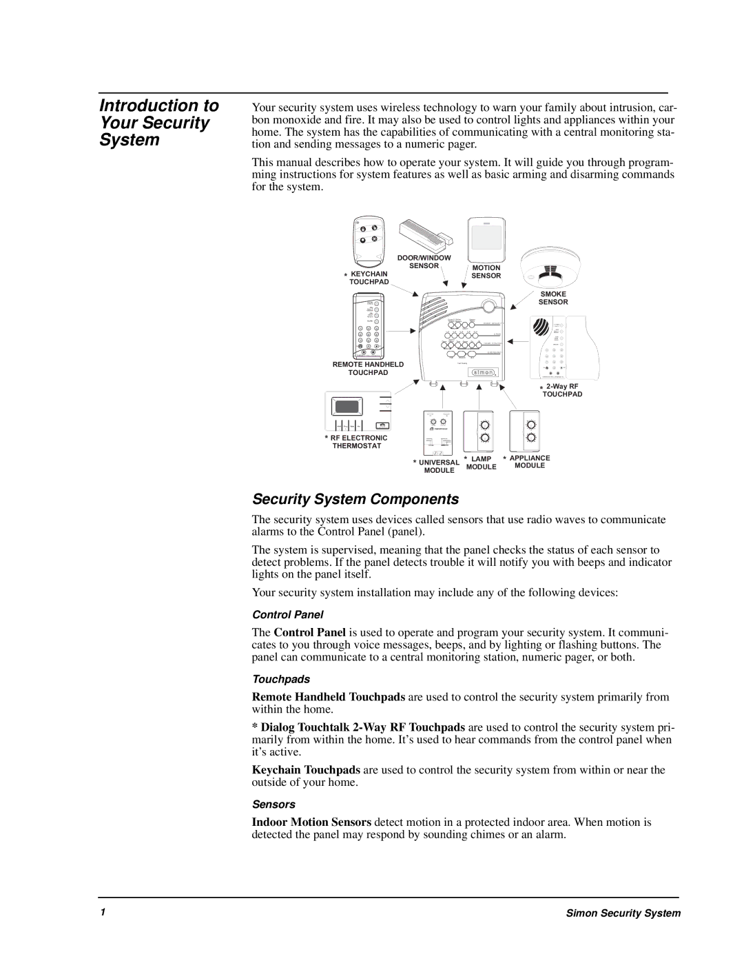 GE 60-875 manual Introduction to Your Security System, Security System Components 