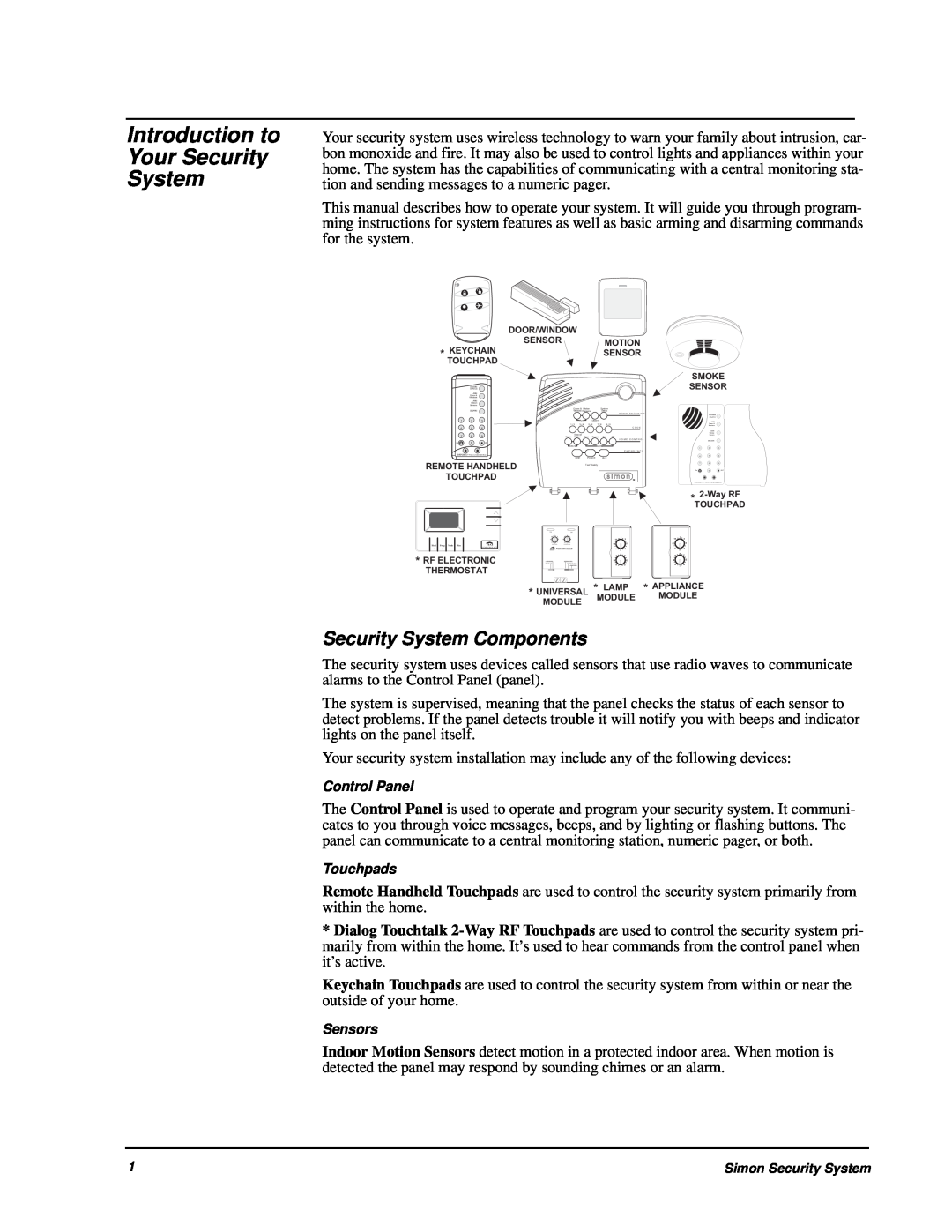 GE 60-875 manual Introduction to Your Security System, Security System Components 