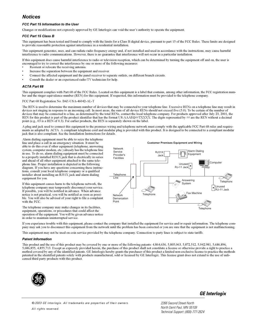 GE 60-883-95R installation instructions GE Interlogix, FCC Part 15 Information to the User 