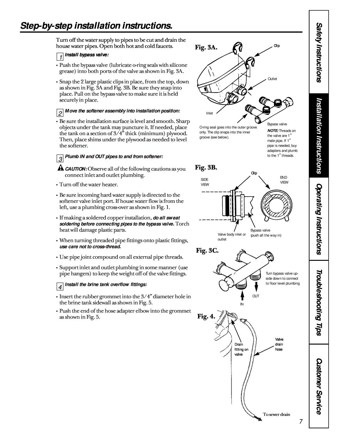 GE 6000A owner manual Step-by-step installation instructions, B, Customer Service, Install bypass valve 