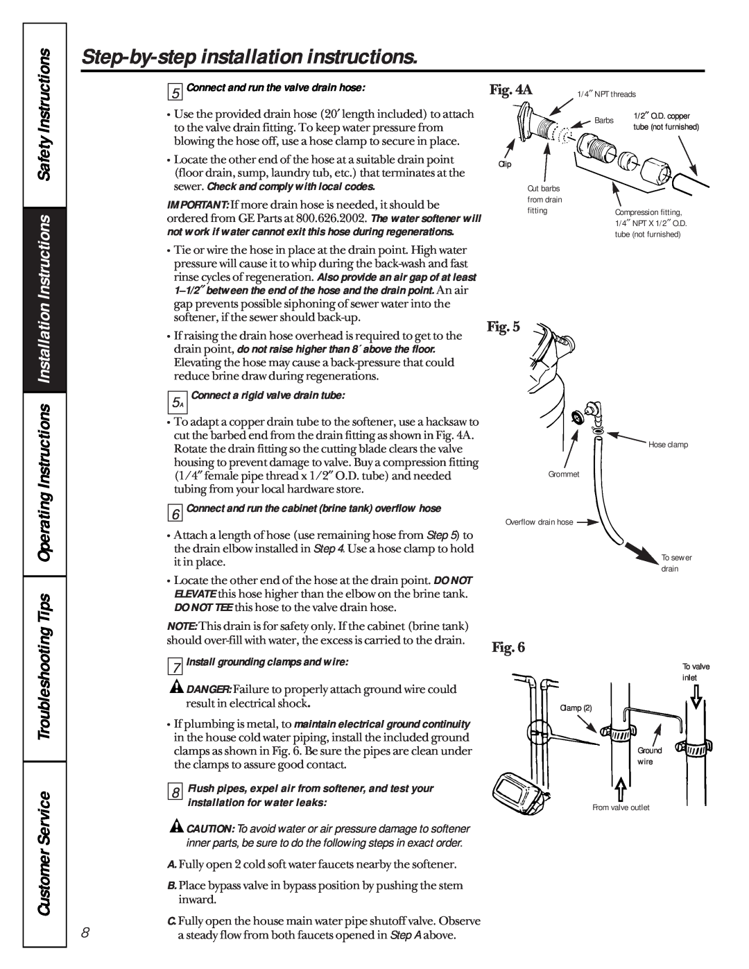 GE 6000A owner manual Step-by-step installation instructions, CustomerService, Connect and run the valve drain hose 