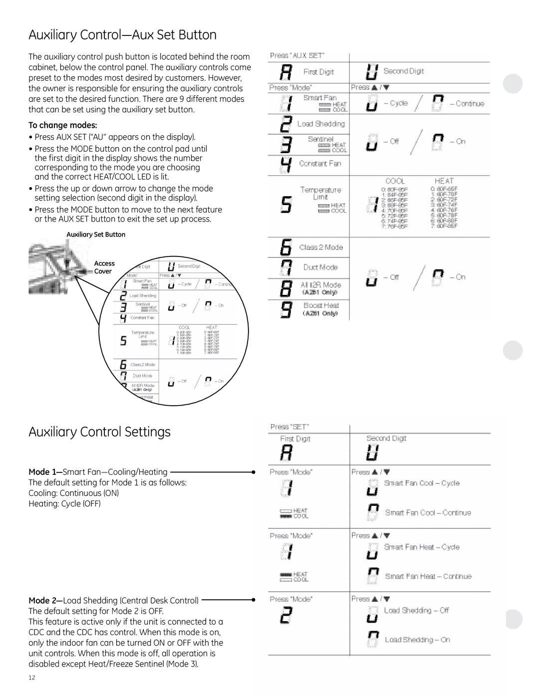 GE 6100, 4100 manual Auxiliary Control-Aux Set Button, Auxiliary Control Settings, To change modes 