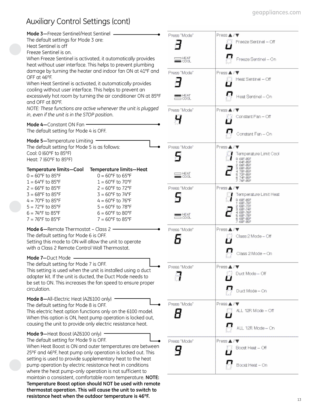 GE 4100, 6100 manual Temperature limits-Cool 