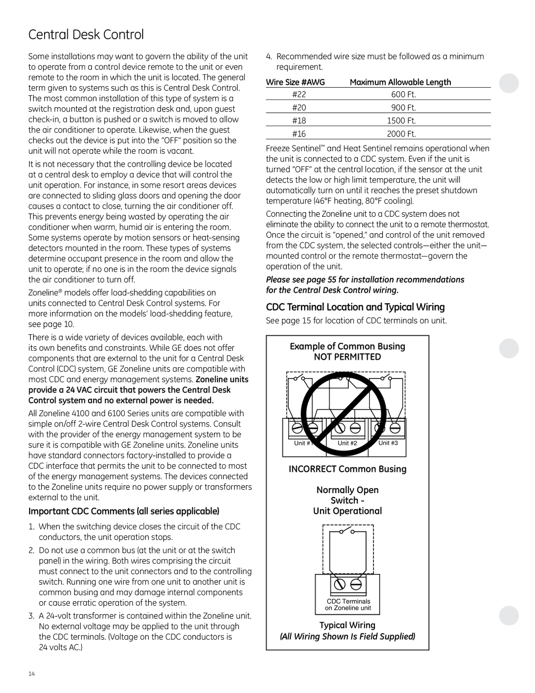 GE 6100, 4100 Central Desk Control, CDC Terminal Location and Typical Wiring, Important CDC Comments all series applicable 