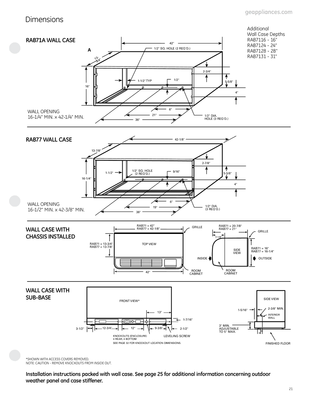 GE 4100, 6100 manual Dimensions, Additional, 16-1/4 MIN. x 42-1/4 MIN, 16-1/2 MIN. x 42-3/8 MIN 