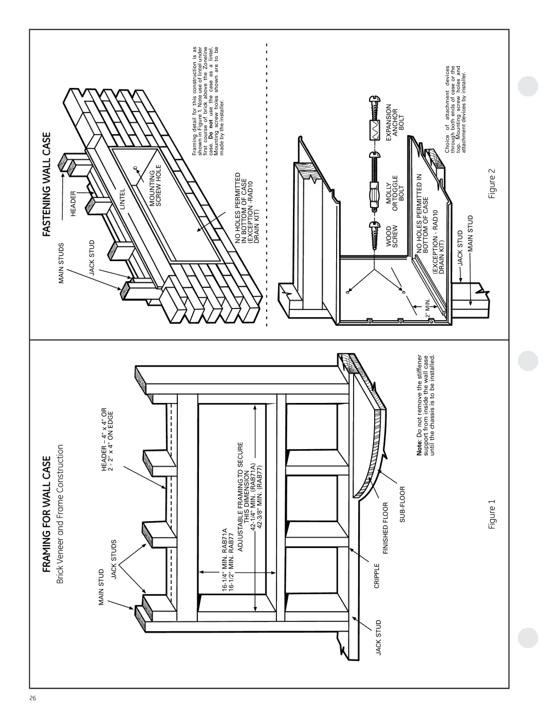 GE 6100, 4100 manual Framing for Wall Case, Brick Veneer and Frame Construction 