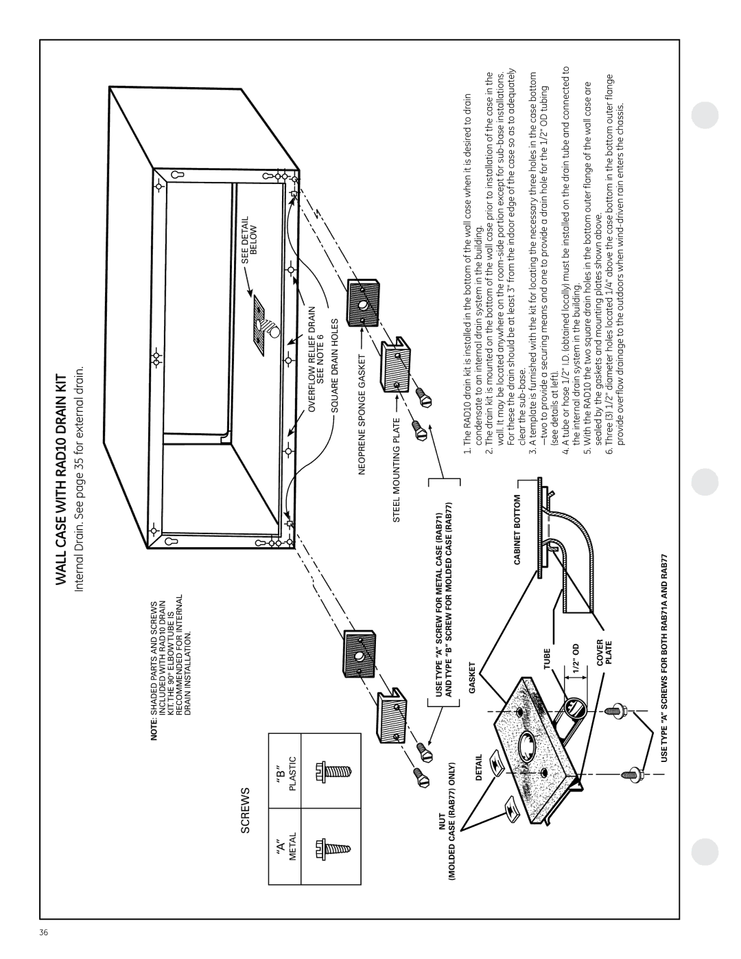 GE 6100, 4100 manual Internal Drain. See page 35 for external drain 