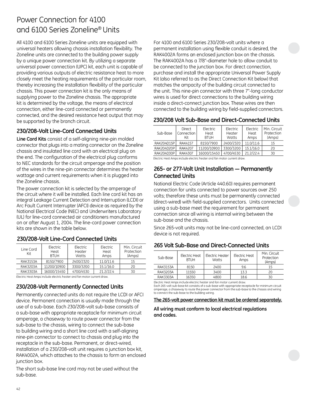 GE 6100, 4100 manual 230/208-Volt Line-Cord Connected Units, 230/208-Volt Permanently Connected Units 