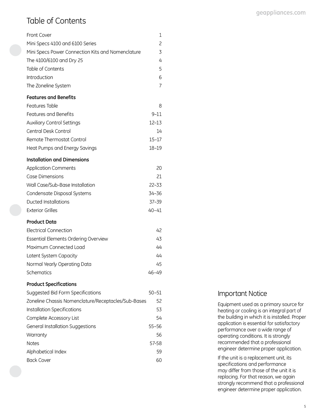 GE 4100, 6100 manual Table of Contents 