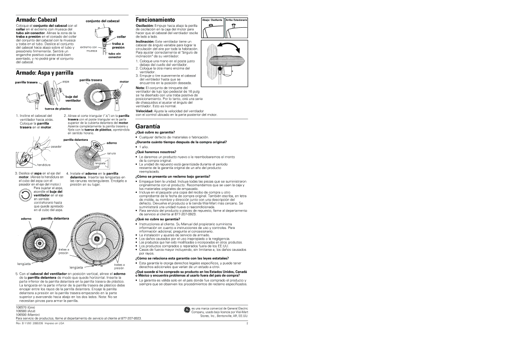 GE 681131065900, 681131065702, 681131065801 important safety instructions Armado Cabezal, Funcionamiento 