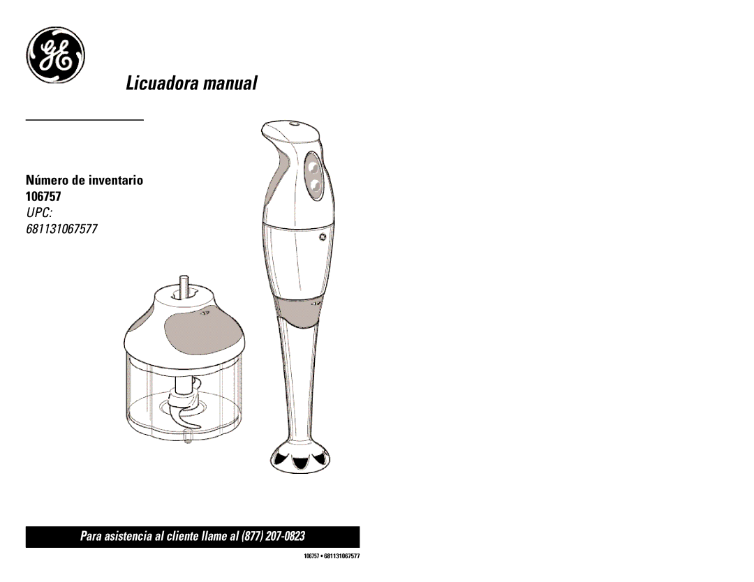 GE 681131067577 warranty Licuadora manual, Número de inventario 