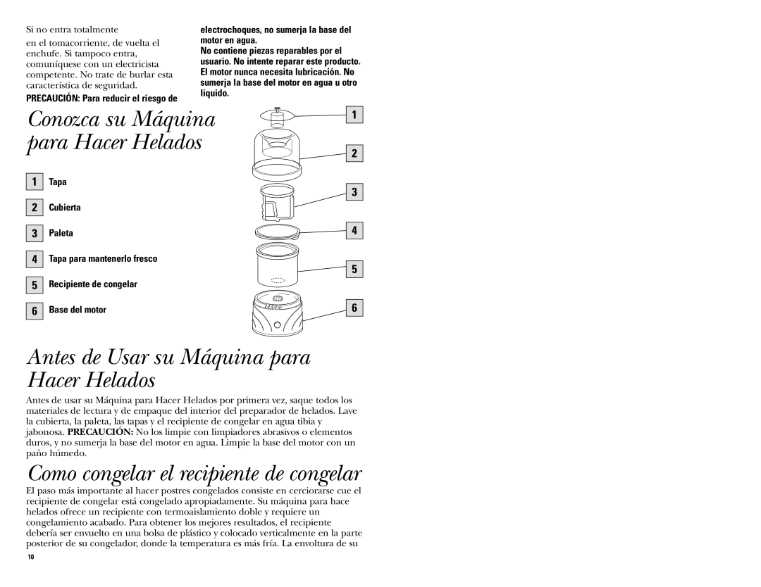 GE 681131067652 warranty Antes de Usar su Máquina para Hacer Helados, Como congelar el recipiente de congelar 