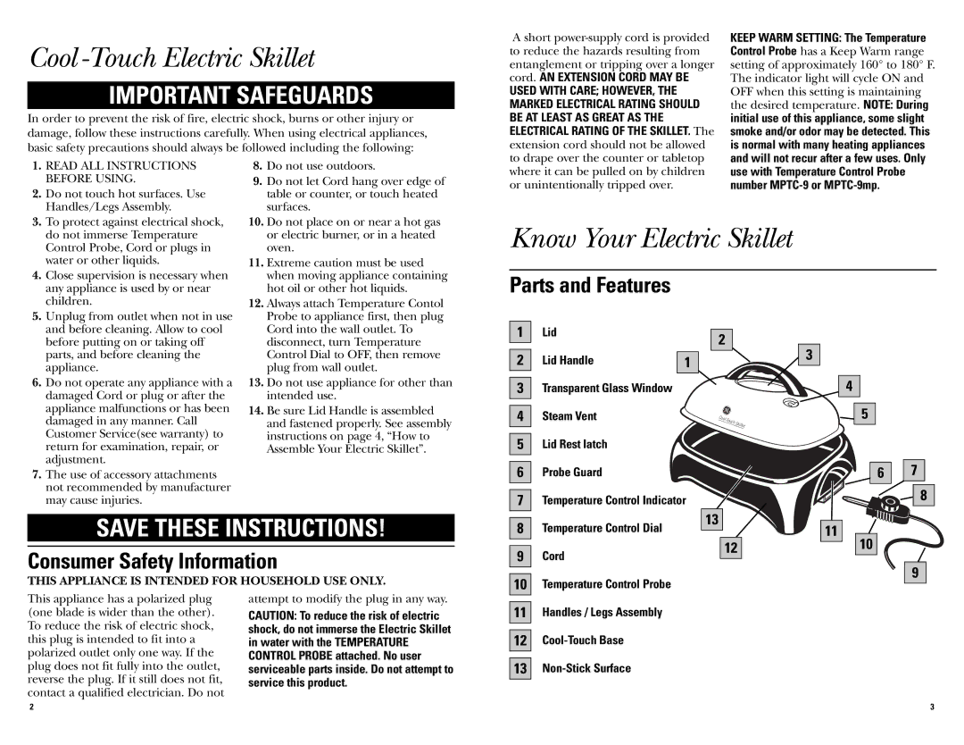 GE 681131068185 manual Cool -Touch Electric Skillet, Know Your Electric Skillet 