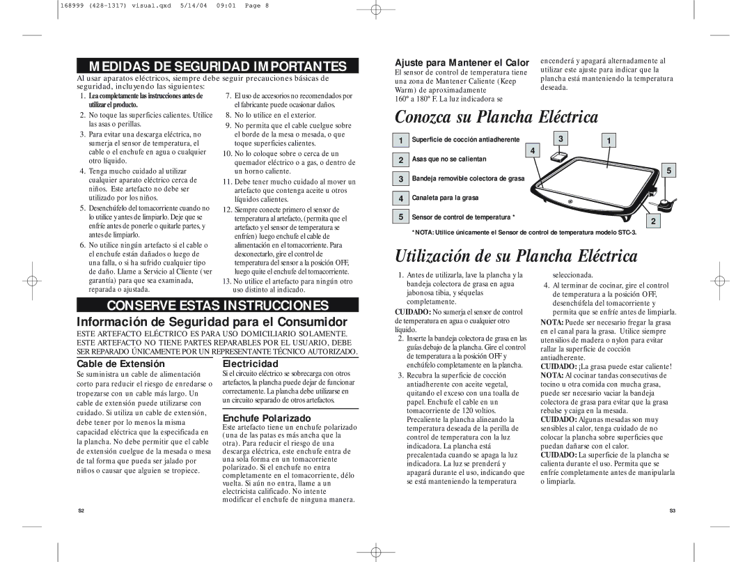 GE 681131689991 manual Conozca su Plancha Eléctrica, Utilización de su Plancha Eléctrica, Medidas DE Seguridad Importantes 