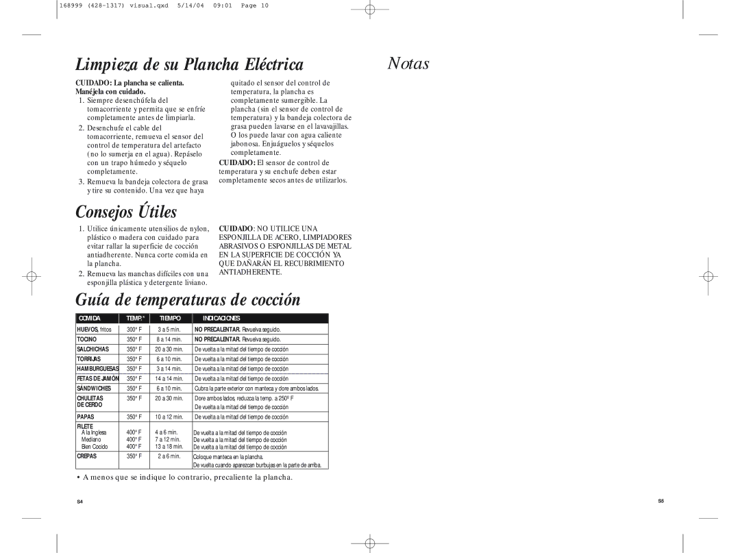 GE 681131689991 manual Limpieza de su Plancha Eléctrica, Consejos Útiles, Guía de temperaturas de cocción 