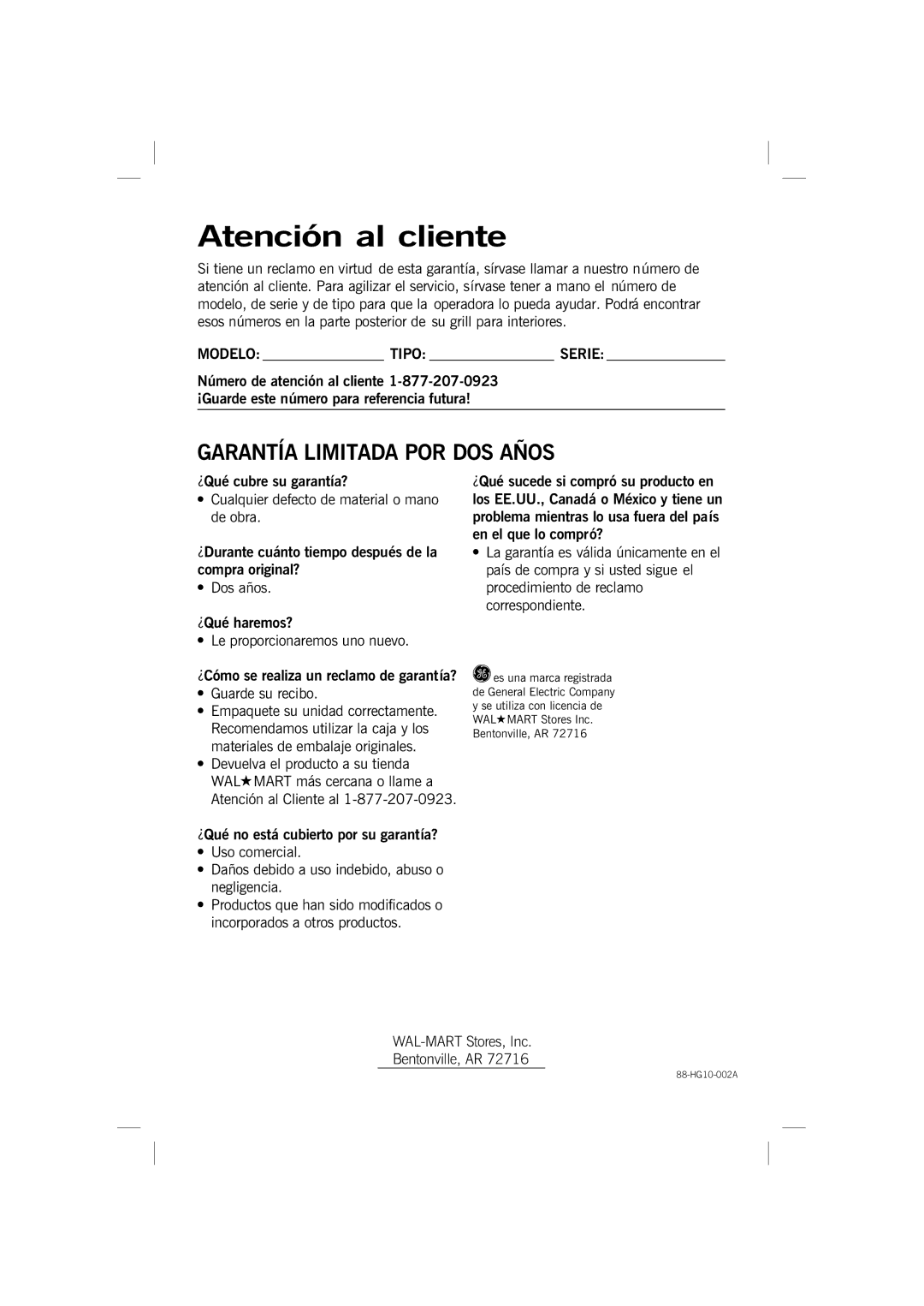 GE 681131690157 manual Atención al cliente 