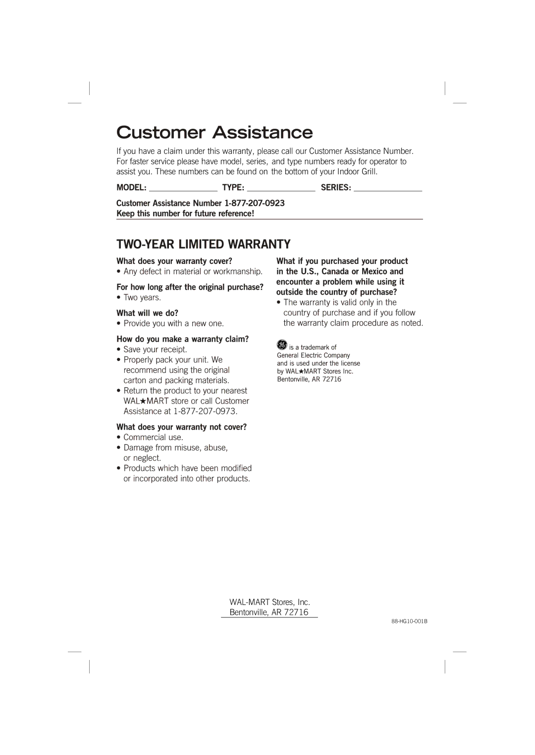 GE 681131690157 manual WAL-MART Stores, Inc Bentonville, AR 