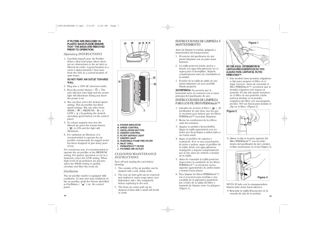 GE 681131690188 manual Operating Instructions, Oscillation, CLEANING/MAINTENANCE Instructions 