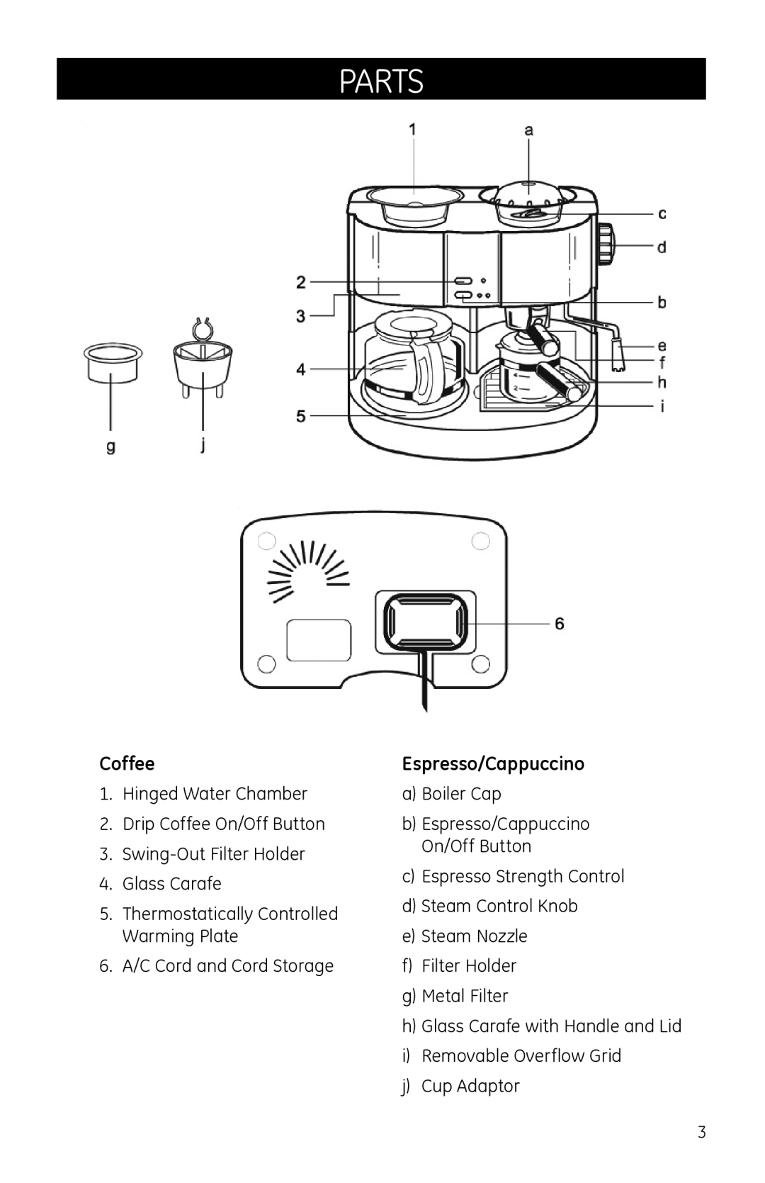 GE 681131690690 manual Parts, Coffee, Espresso/Cappuccino 