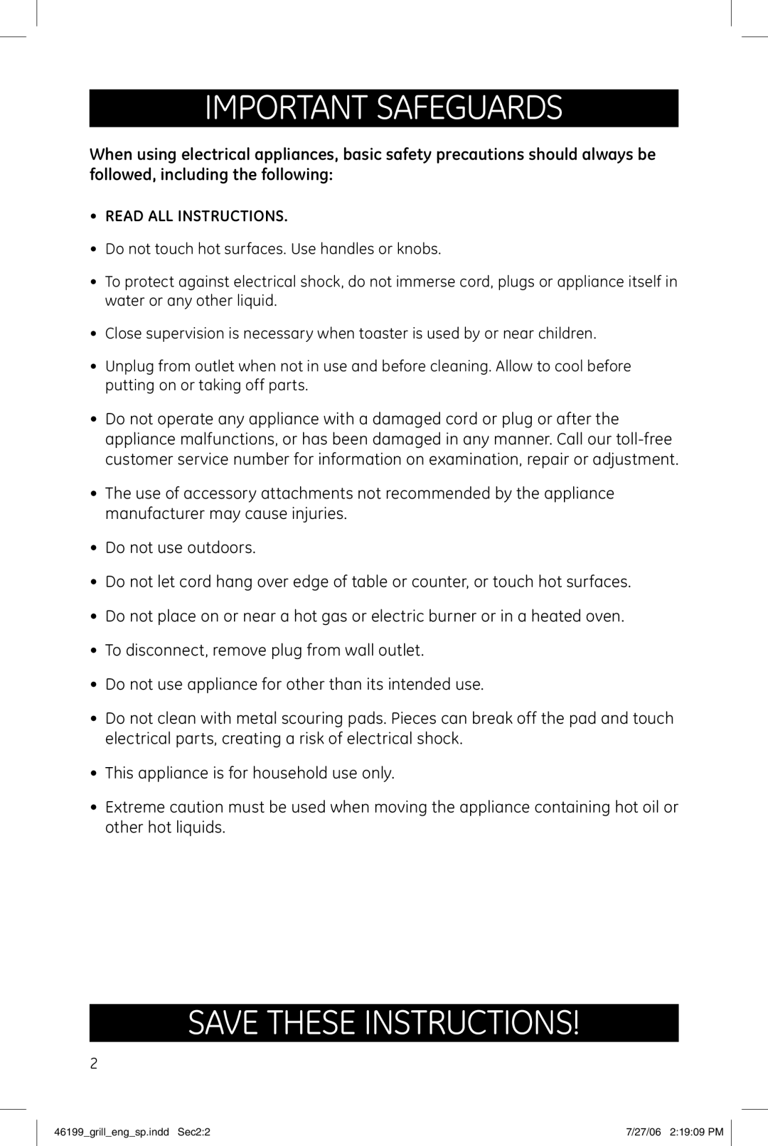GE 681131690805, 681131690911 manual Important Safeguards, Read ALL Instructions 