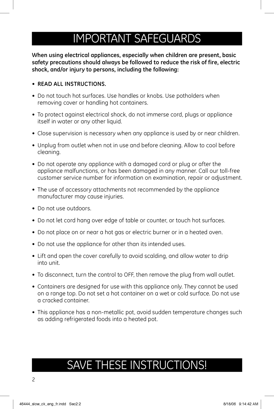 GE 681131690874 manual Important Safeguards, Read ALL Instructions 