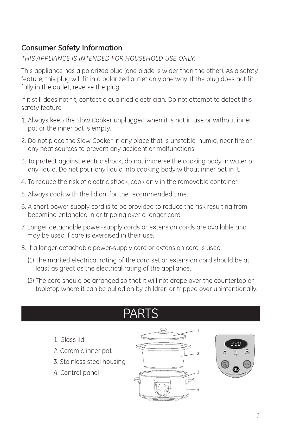 GE 681131690881 manual Parts, Consumer Safety Information 