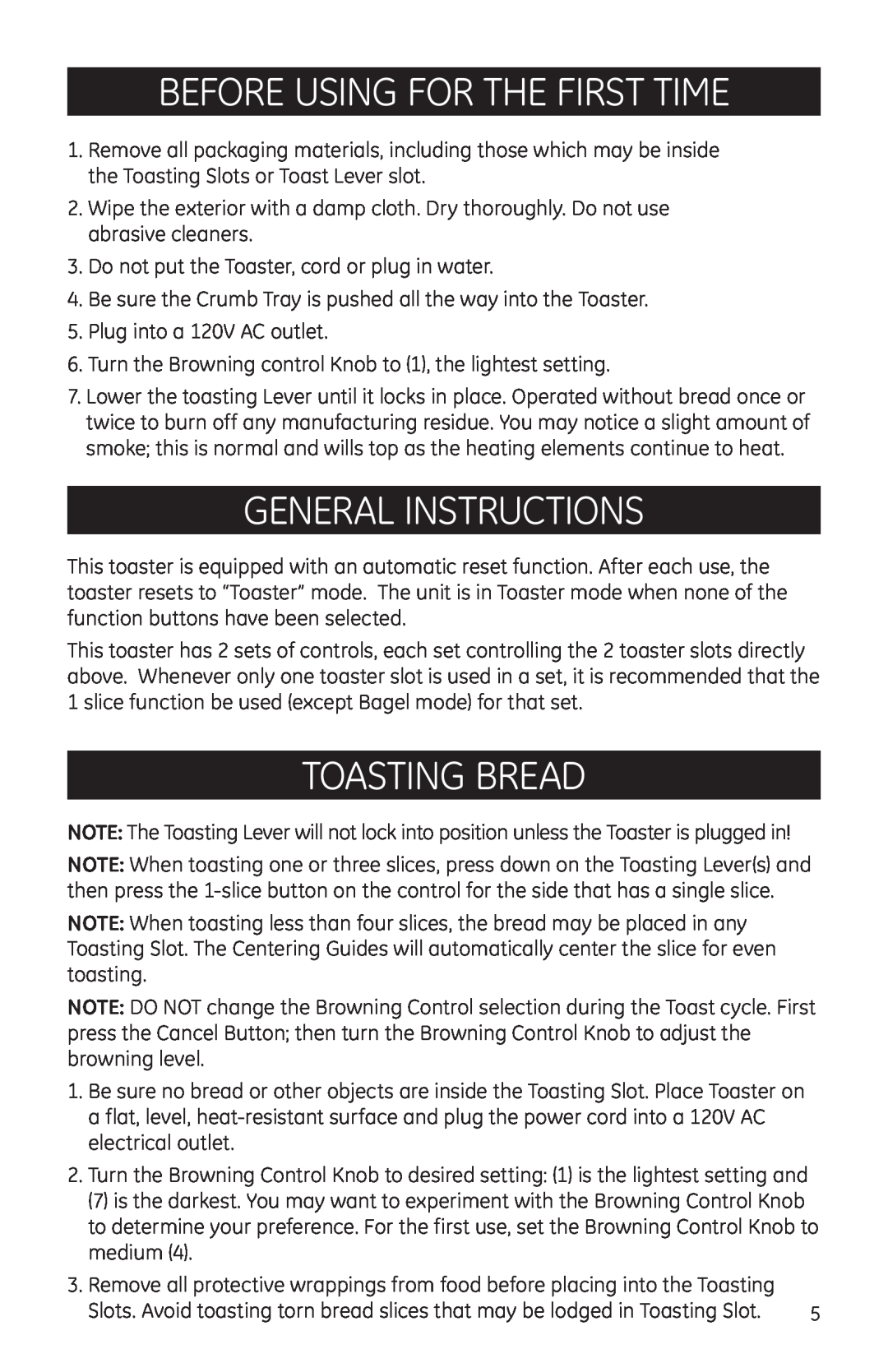 GE 681131690966 manual before using for the first time, General instructions, toasting bread 