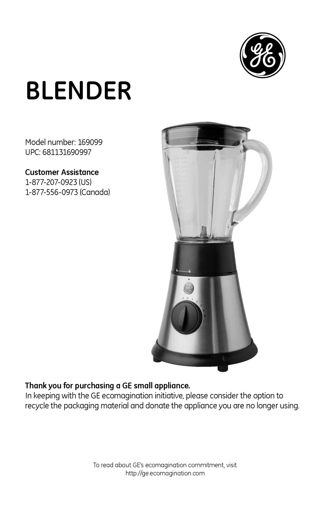 GE 681131690997 manual Blender 