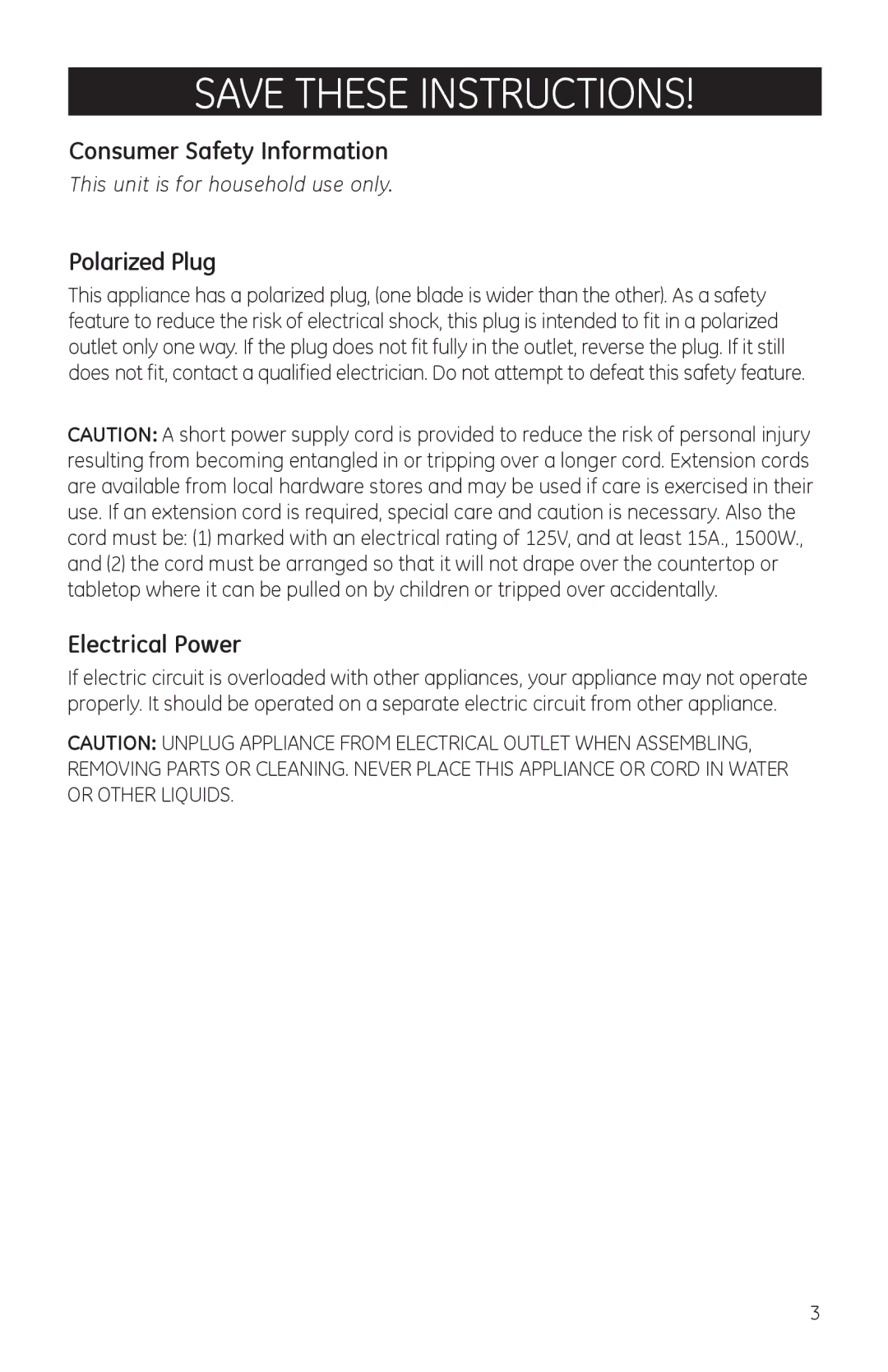 GE 681131690584, 681131691017, 681131690867, 681131691024 manual Consumer Safety Information, Polarized Plug, Electrical Power 